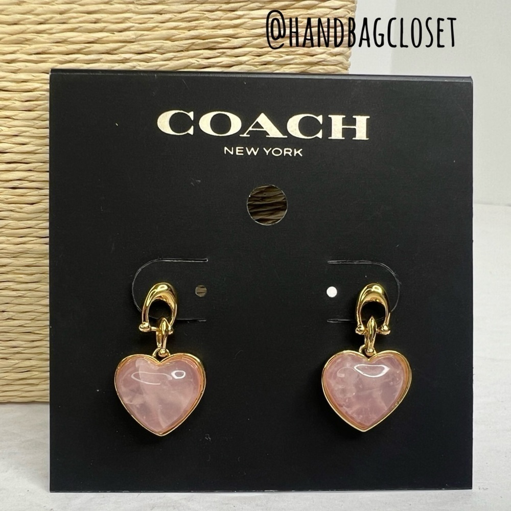 Coach Heart Carved Pink Quartz Necklace Earring and Bracelet Set - Picture 4 of 16